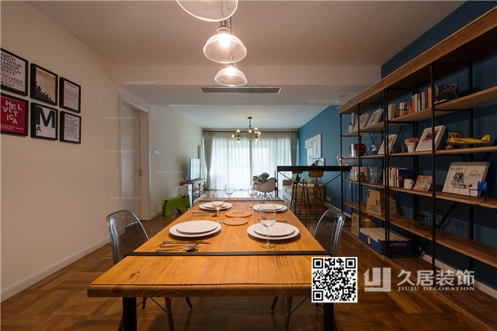 客廳-久居裝飾 北歐工業風 藍色與米色的鮮明視覺對比 簡約有型的國際風范