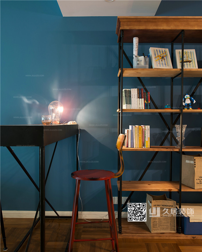 書桌-久居裝飾 北歐工業風 藍色與米色的鮮明視覺對比 簡約有型的國際風范