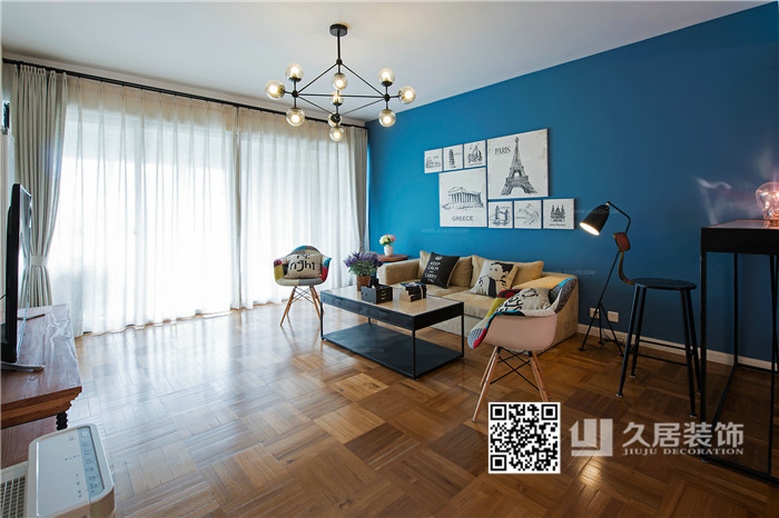 客廳-陽臺窗簾--久居裝飾 北歐工業風 藍色與米色的鮮明視覺對比 簡約有型的國際風范