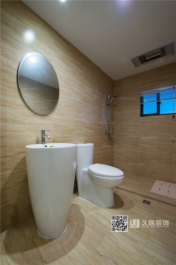 衛生間-衛浴-久居裝飾 北歐工業風 藍色與米色的鮮明視覺對比 簡約有型的國際風范